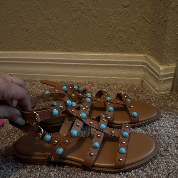 Nine West Shoes - Nine West Brown Sandals with Turquoise Studs